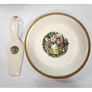 Colonial Courting  Cake Plate Set and Server The Cronin China Co Minerva OH